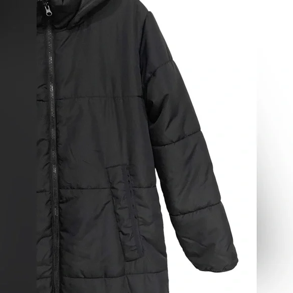 COPY - Dip Puffer Light Weight Jacket Black Long With Side Zippers And Hood Sz L - Picture 4 of 7